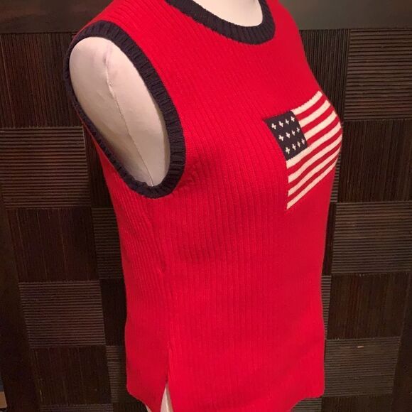 Vintage 90’s Krystal Kobe American Flag Sleeveless Knit Top S/M - Picture 2 of 5